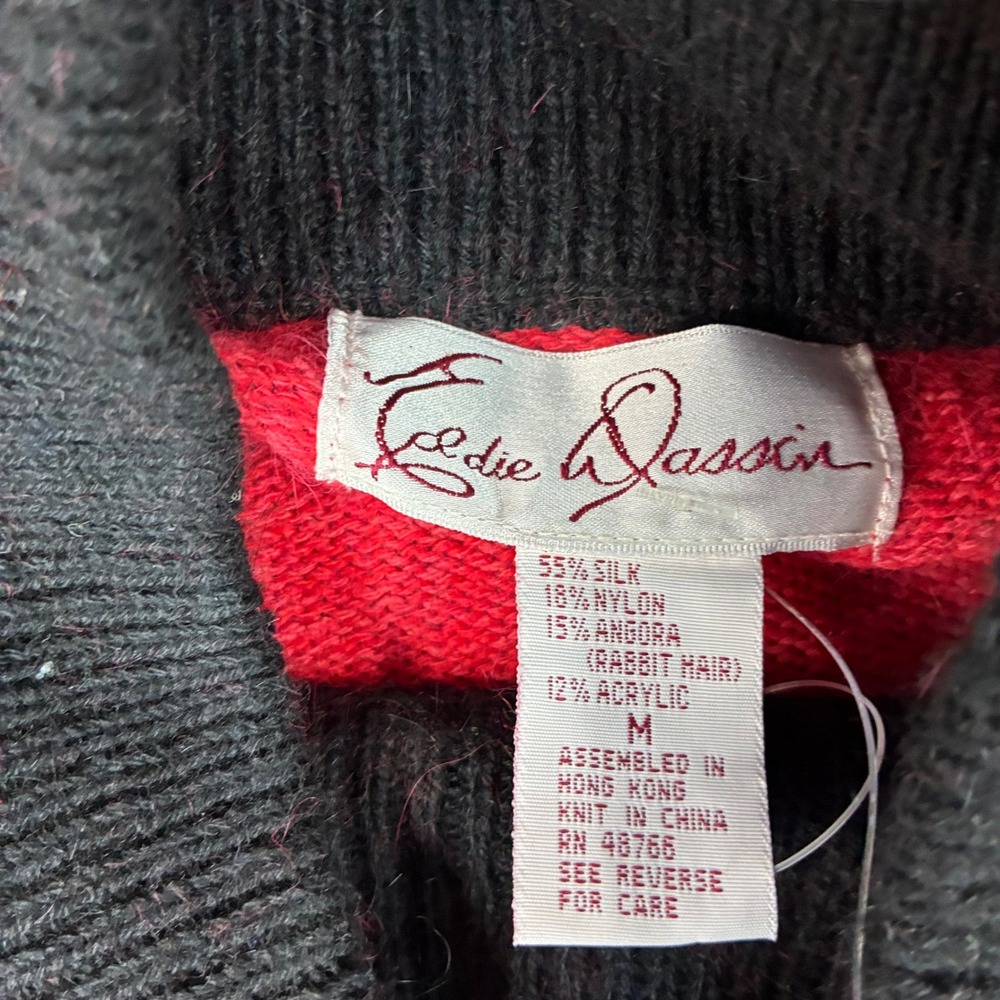 Eddie Dassin Vintage Red Silk Angora Argyle Mock Neck Sweater Womens Size Medium - Picture 3 of 8